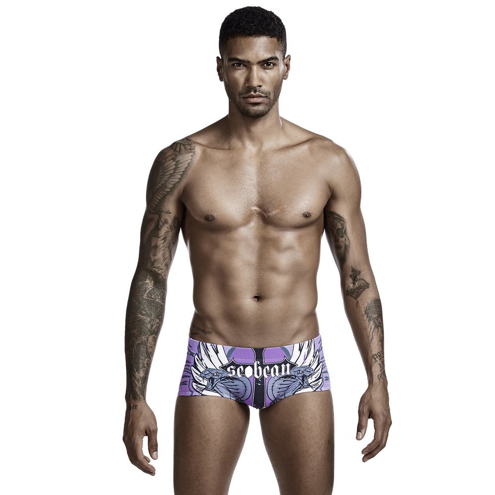 Snake printed swimwear Seobean Men's quick-dry beach board swimming boxers Violet #803