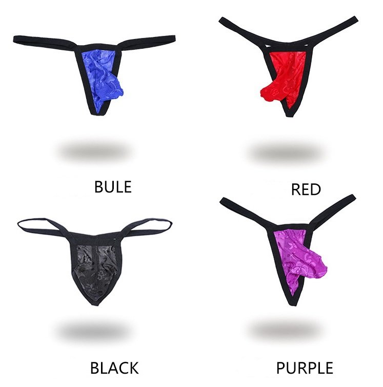 Mixed colors 4pcs Mens sexy underwear lingerie see through lace thongs t-string #108