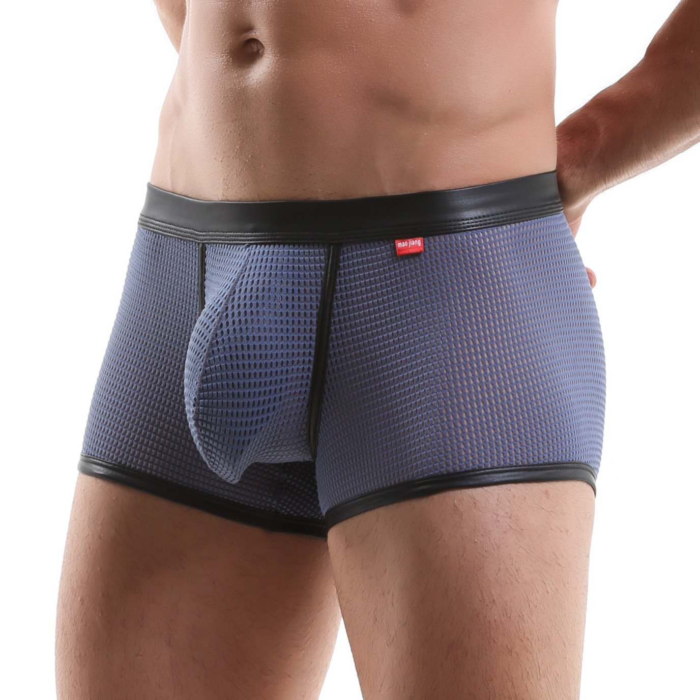 3PK Sexy Mens Underwear Mesh Perforated Holes Translucent Boxer Briefs Underpants Gray MJ1911