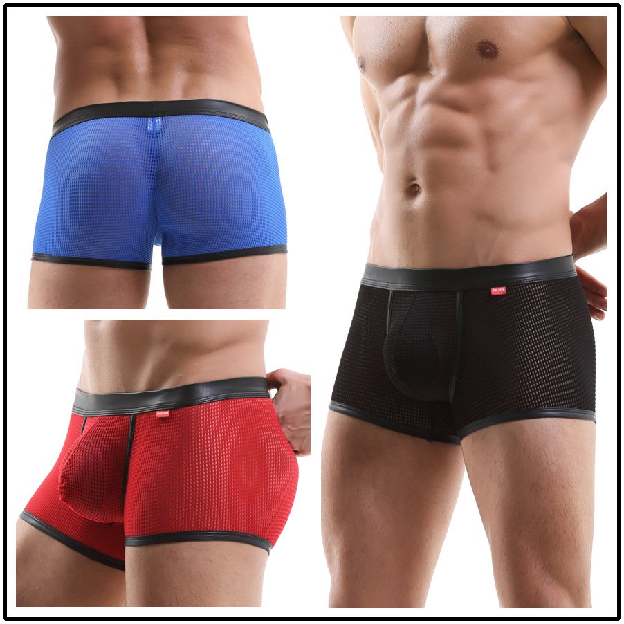 4PK Mixed Color Sexy Mens Underwear Mesh Perforated Holes Translucent Boxer Briefs Underpants MJ1911