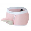 Pink Men's Sexy Underwear lingerie mesh holes JJ separator youth Physiological boxer briefs KX015PJ