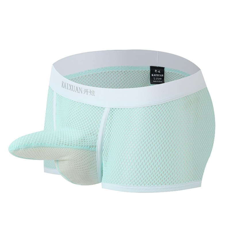 Sky Blue Men's Sexy Underwear lingerie mesh holes JJ separator Physiological boxer briefs KX015PJ