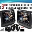 2018 Black Pair Digital 9" Active Restraint Headrest DVD Players Monitors Screens