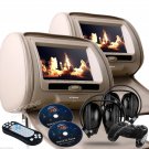 2018 TAN DIGITAL HEADREST 9" LED DVD PLAYER SCREEN MONITORS & ZIPPER COVERS