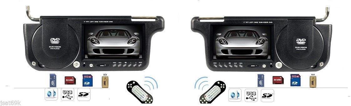 2018 BLACK PAIR DUAL HD DIGITAL SUNVISOR VISOR MONITORS LCD CD MP3 DVD PLAYER
