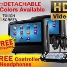 2018 BLACK DUAL 9" DIGITAL TOUCHSCREEN HEADREST DVD PLAYER MONITORS HEADPHONES