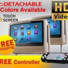 TAN DUAL 9" DIGITAL TOUCHSCREEN HEADREST DVD PLAYER MONITORS MONITORS HEADPHONES