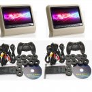 2018 BEIGE PAIR DIGITAL 9" ACTIVE RESTRAINT HEADREST DVD PLAYER MONITOR SCREENS