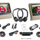 2018 TAN DUAL DIGITAL UNIVERSAL 9" LCD SCREEN ACTIVE HEADREST MONITOR DVD PLAYER