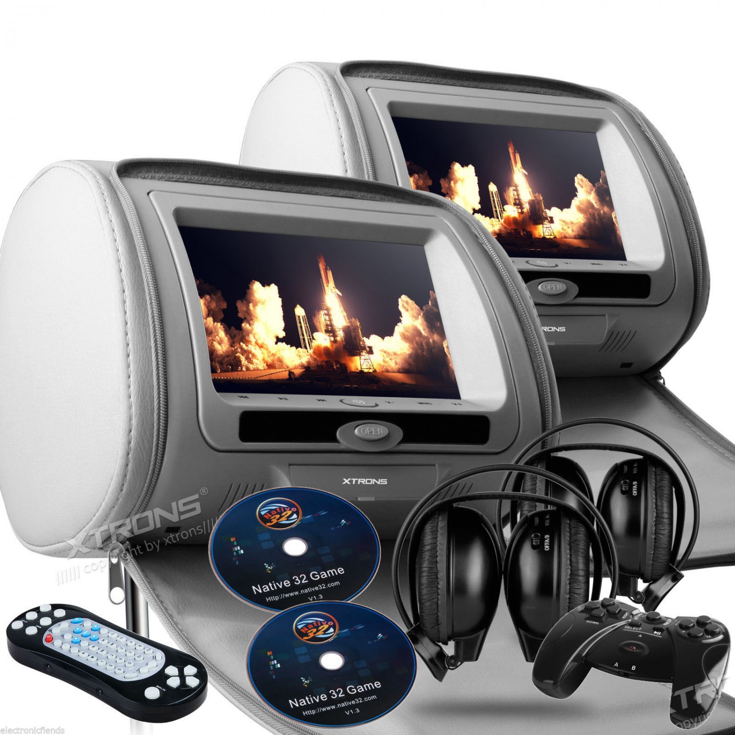 2018 GRAY DIGITAL HEADREST 9" LED DVD PLAYER SCREEN MONITORS & ZIPPER COVERS