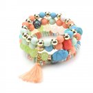 Multilayer handmade beads bracelet turquoise fringes pendants