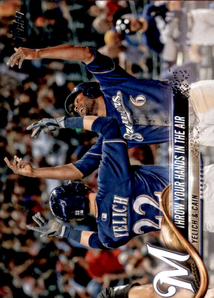2018 Topps Update US65 Throw Your Hands Up in the Air/Christian Yelich/Lorenzo Cain