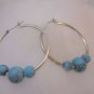 Sterling Silver Hand Crafted Large Turquoise Stone Hoop Dangle Earrings  SS65