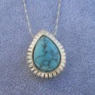 Turquoise Slide Pendant Necklace Crafted 925 Sterling Silver  n382
