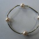 Fashion Bangle Bracelet with  Pearls & Silver Finish