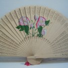Asian Carved Hand Held Folding Fan Hand Painted with Floral Flowers # 13