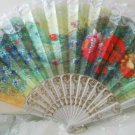 Beautiful White Embroidered Floral Lace Folding Hand Fan Asian  n114