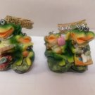 2 pc Frogs with signs sayings Figurine Collectible  Table Decor