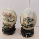 2 Asian Hand Painted Eggs Scenery Real Shells Painted Display Vintage