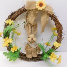 13" Bunny Floral Wreath Straw Spring Summer Hand Crafted  Door Hanging