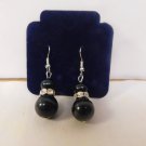 Black Faux Stone w/ Crystals Handmade Drop Dangle Earrings Fashion Costume