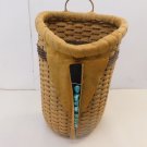 Native Wall Hanging Basket Turquoise Stones Woven Wood Cottage Farmhouse Signed