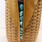 Native Wall Hanging Basket Turquoise Stones Woven Wood Cottage Farmhouse Signed