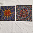2  Handmade by Children Beaded Plaques  Wall Decor  6.0" Sq Sun Decor