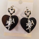 Angel Heart Black Stone Dangle Earrings w/ Crystals Stones