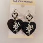 Angel Heart Black Stone Dangle Earrings w/ Crystals Stones