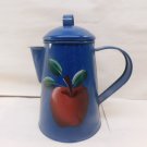 Vintage Enamel Ware Apple Tea Light Metal Pitcher Farmhouse