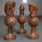 Chess Set Handmade Jali Ball Design 32 Wooden Pcs King 4" Collectible Craftwork