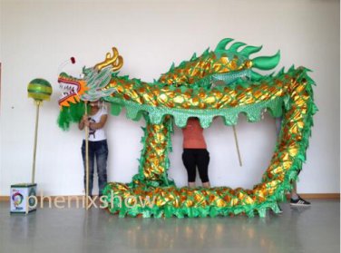 Fashion 10m green sz5 Gold 8 kids DRAGON DANCE living art christmas decor parade theater Costume
