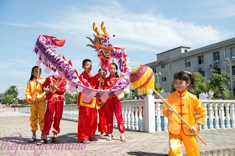 7.9m size 6 # 8 kid  boy purple silk CHINESE DRAGON DANCE Folk Festival Celebration Costume