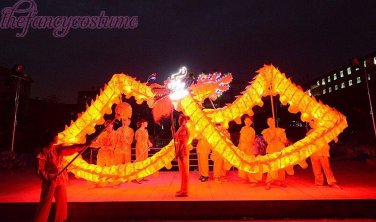 18m size 4# LED yellow 10 adult silk frabic CHINESE DRAGON DANCE Folk Festival mascot Costume