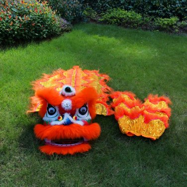 14 inch Lion dance For Kid Single  5-10 age Orange pure wool Costume Party Festival christams