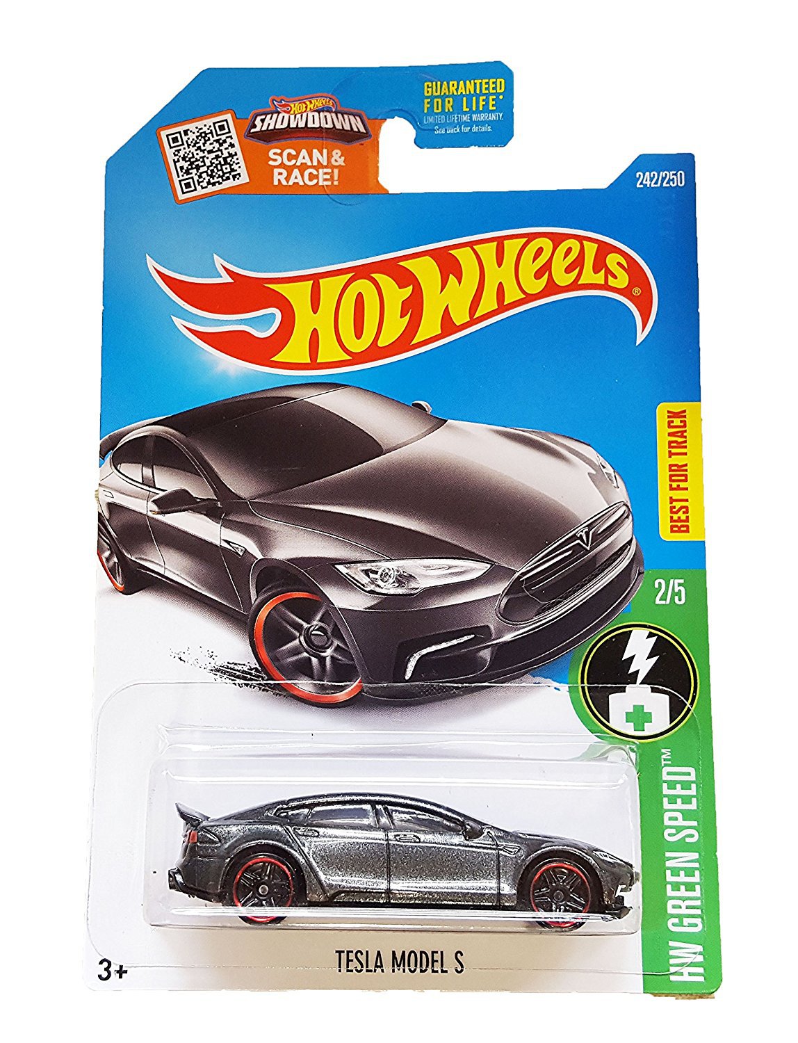 Hot Wheels 2016 HW Green Speed Tesla Model S 242/250, Dark Gray.