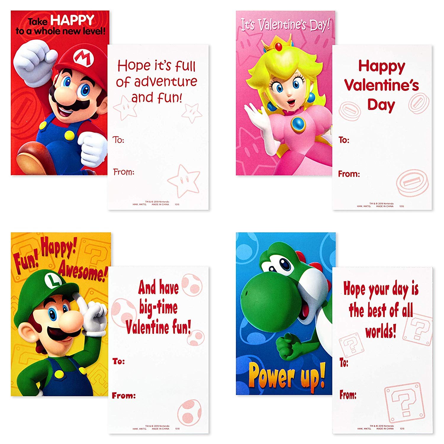 Nintendo Super Mario 32 Valentines Day Cards for Kids and 12 Valentine Pencils