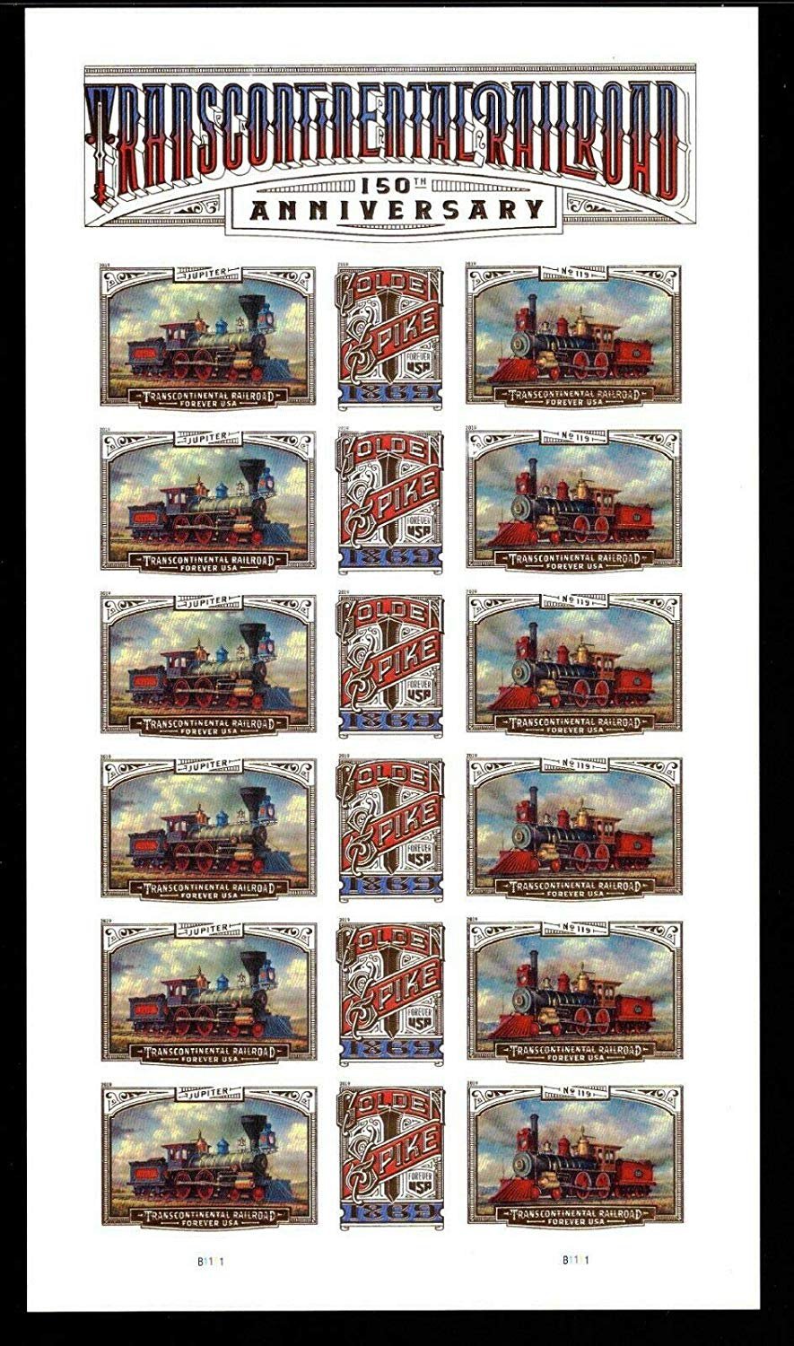 USPS 150th Anniversary Transcontinental Railroad Sheet of 18 Stamps