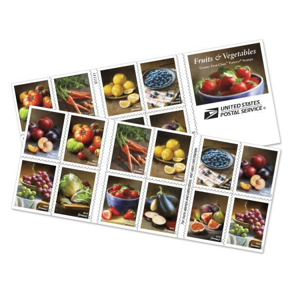 USPS Fruits & Vegetables Book of 20 Forever Stamps