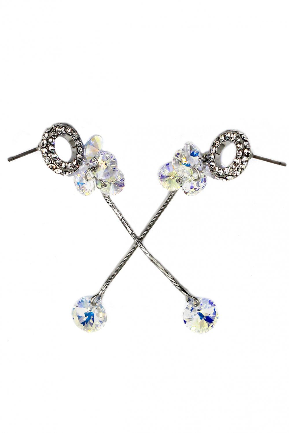 Lovely circle crystal line silver earrings