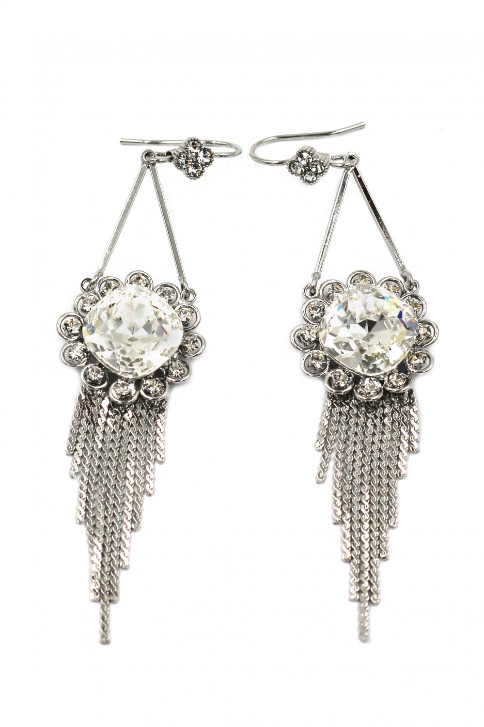 Noble pendant sunflower crystal tassel silver earrings