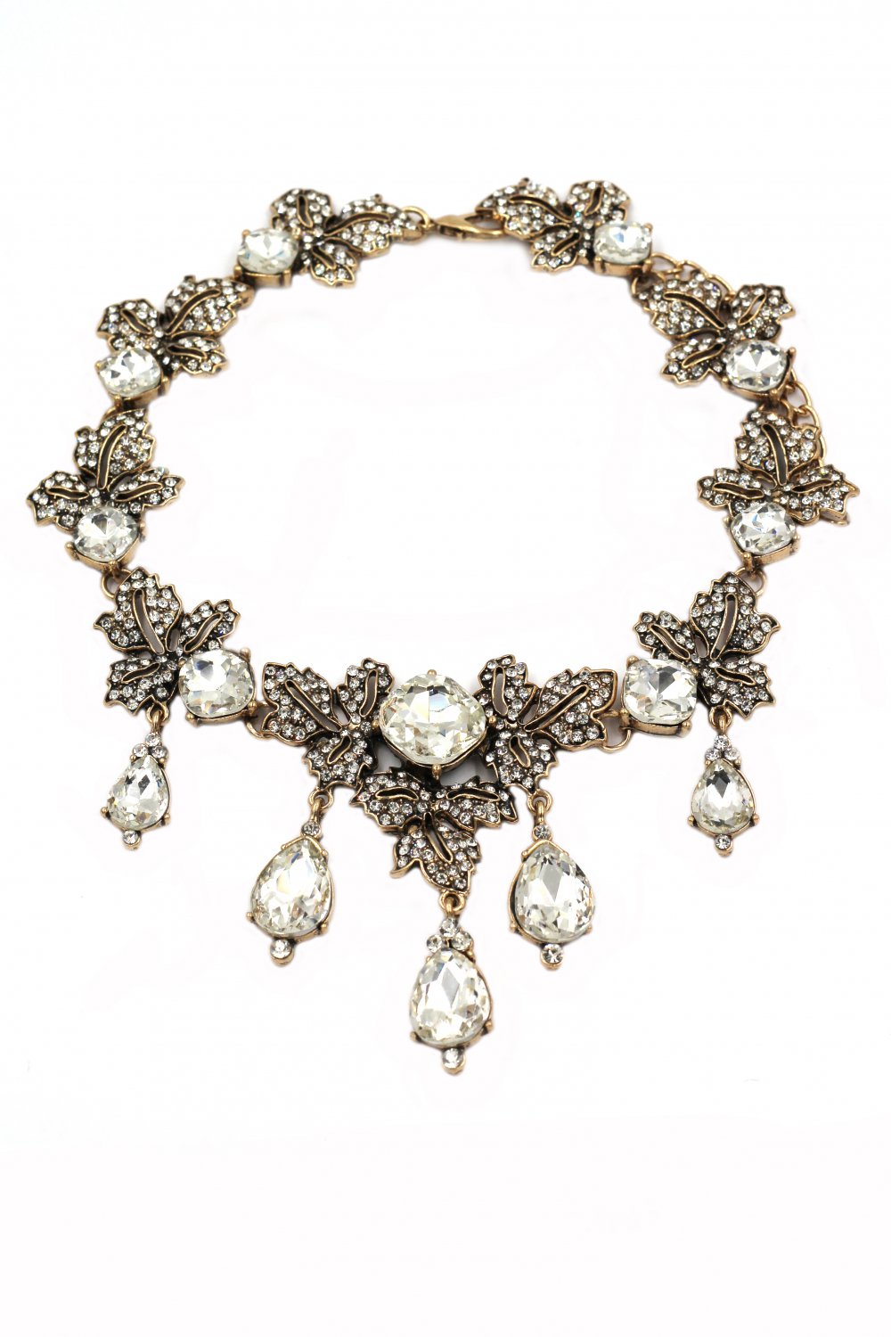 Elegant white crystal pendant leaf necklace