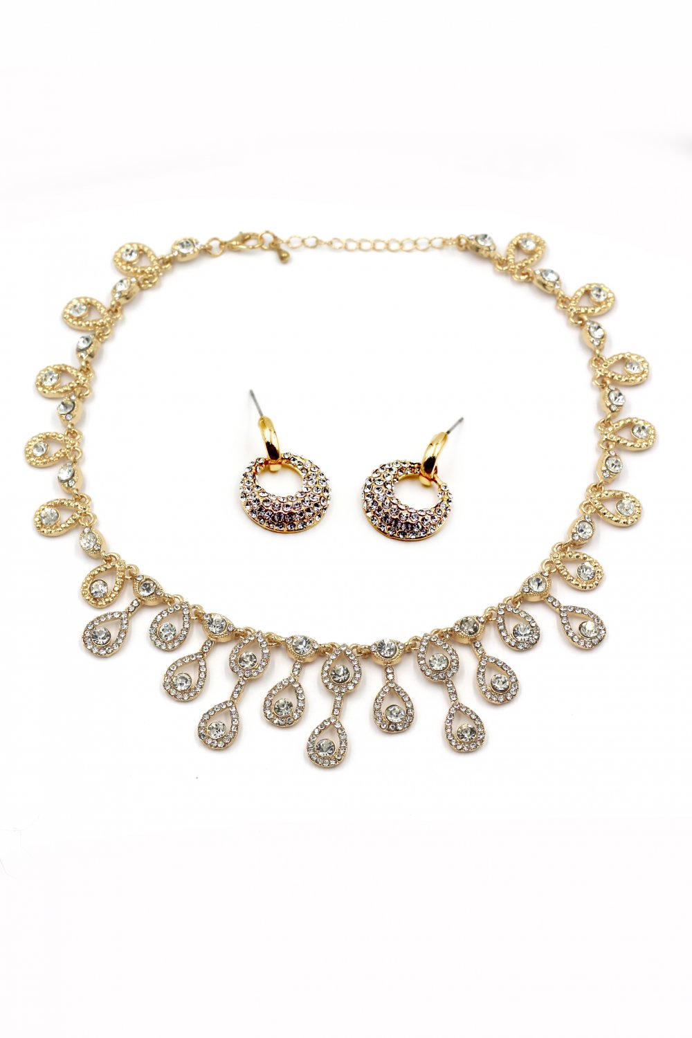 Noble golden crystal necklace earrings set