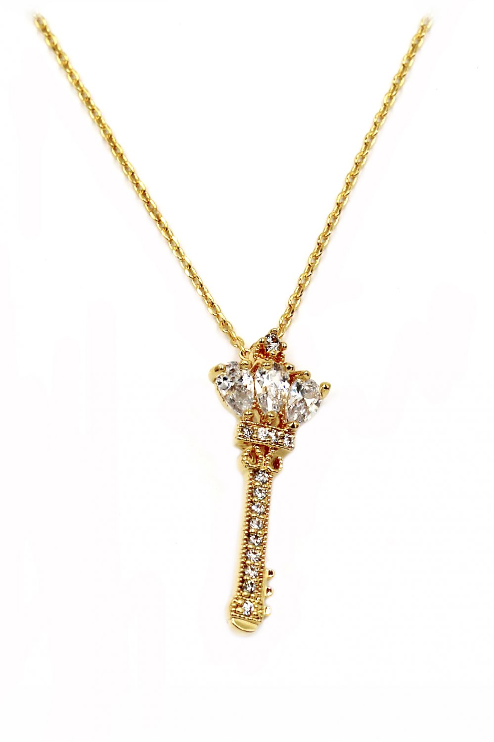 Mini crystal scepter gold necklace