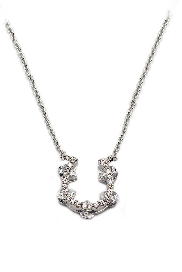 Lovely shape U crystal pendant silver necklace