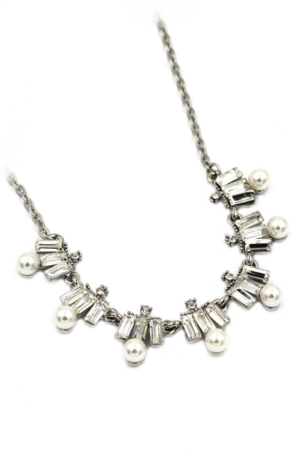 Fashion white crystal and pearl silver necklace