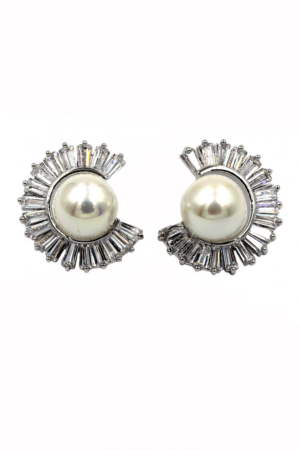 Noble inomplete circle crystal pearl silver earrings