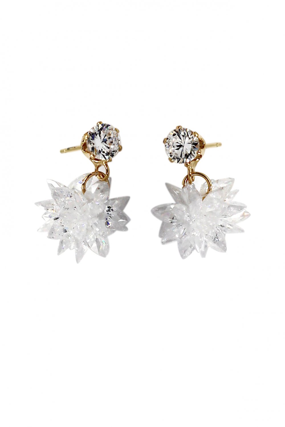 Shiny pendant ice crystals gold earrings