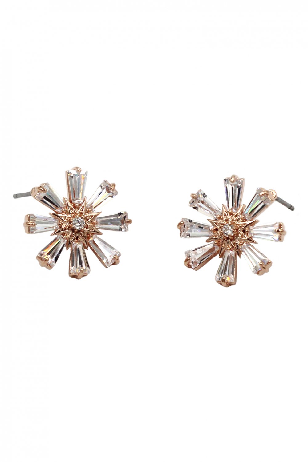 Shining crystal flower rose gold earrings
